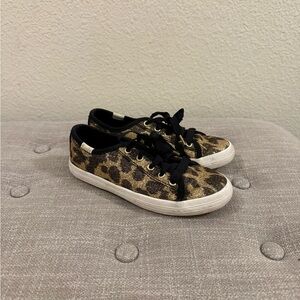 Kate Spade Keds Girls Leopard Print Sneakers with Black Accents